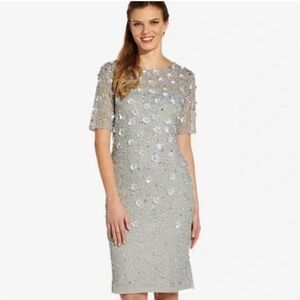 BHLDN ADRIANNA PAPELL PETALUMA SEQUINS DRESS FLORAL SHEATH ANTHROPOLOGIE  2